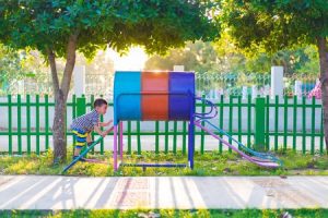 A child using playground equipment