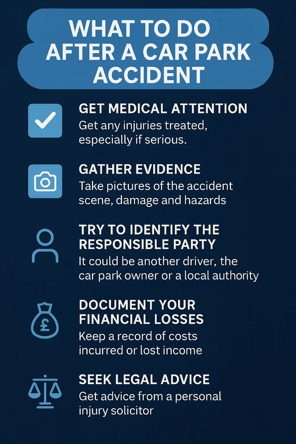 an infographic explaining the steps to take after a car park accident