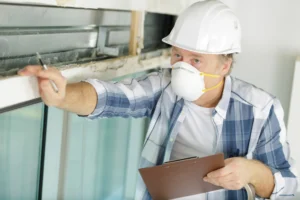 A worker is wearing a facemask. 