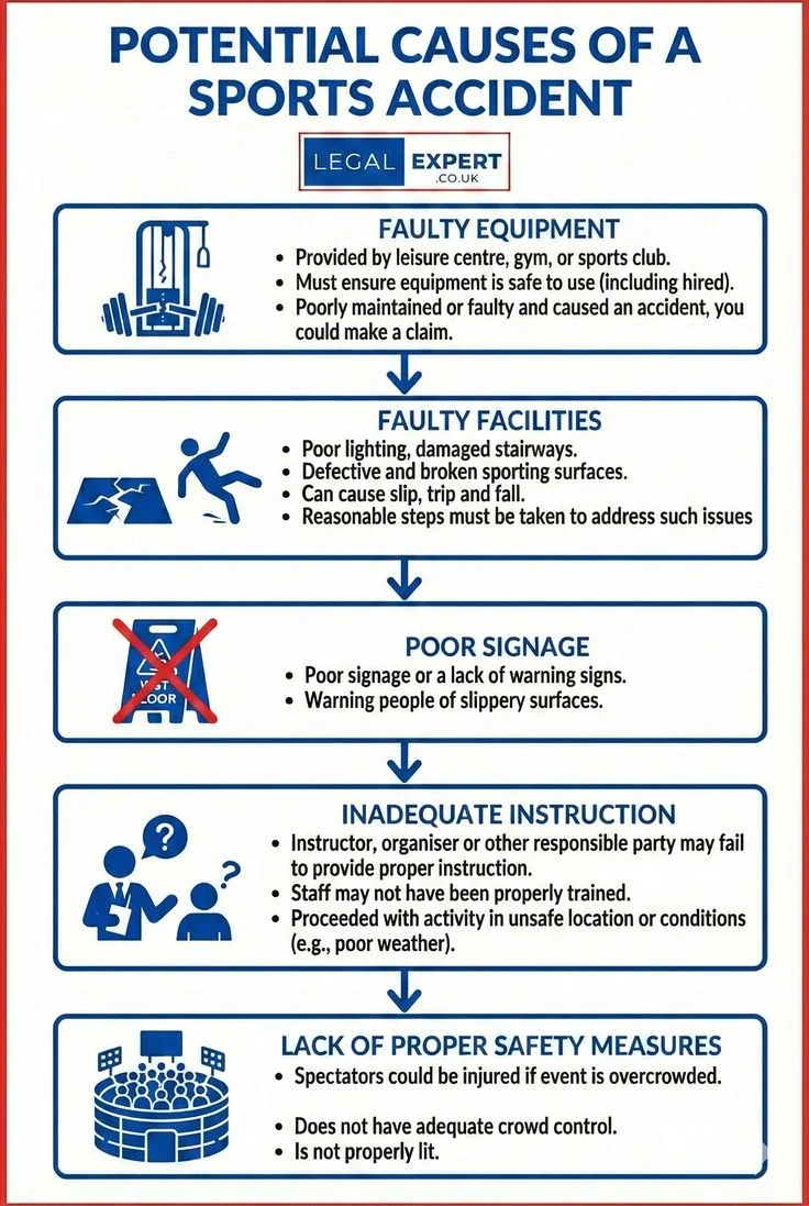 an infographic showing the causes of sports injury compensation claims